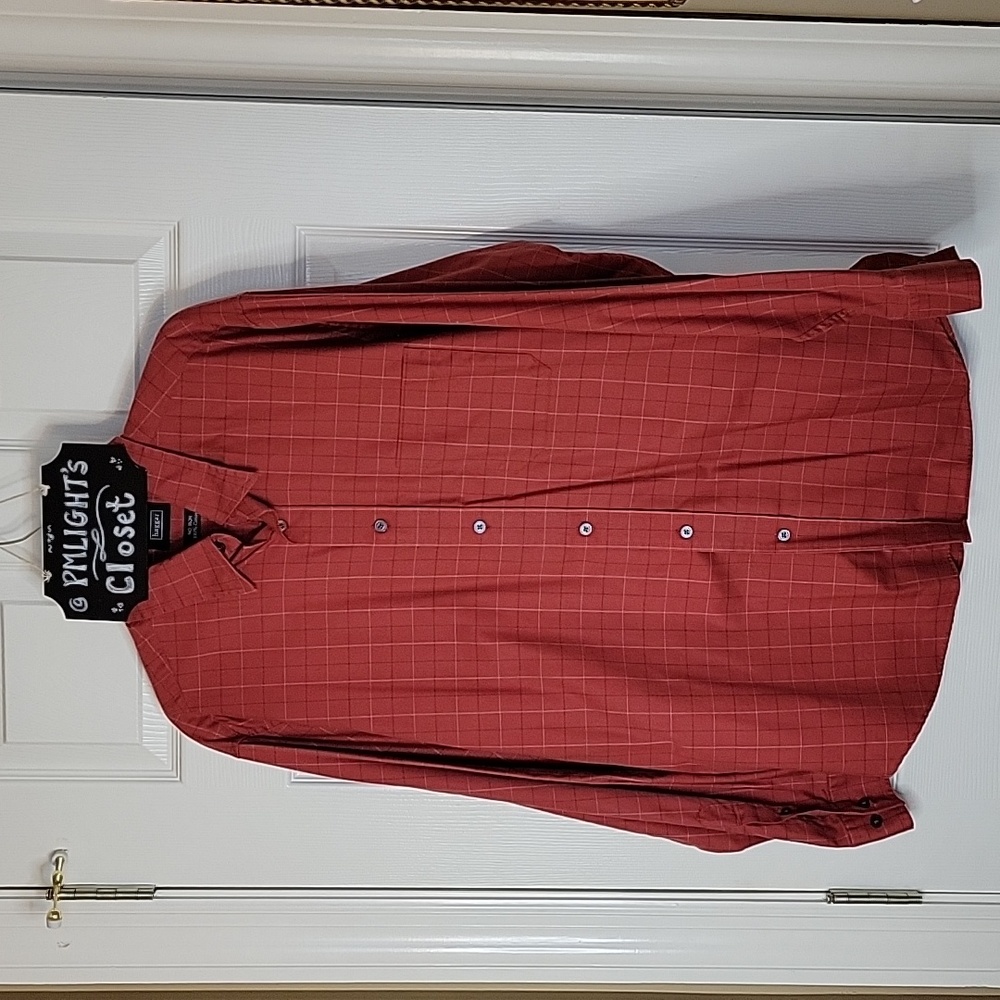 Haggar Dress Shirt Large Check Long Sleeve Rush White Black
